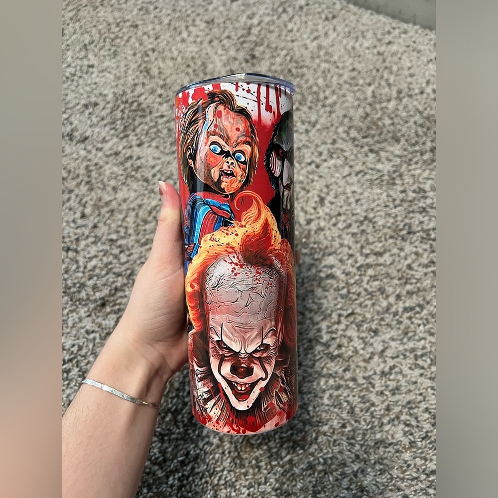 Horror themed 20oz tumbler with lid and straw